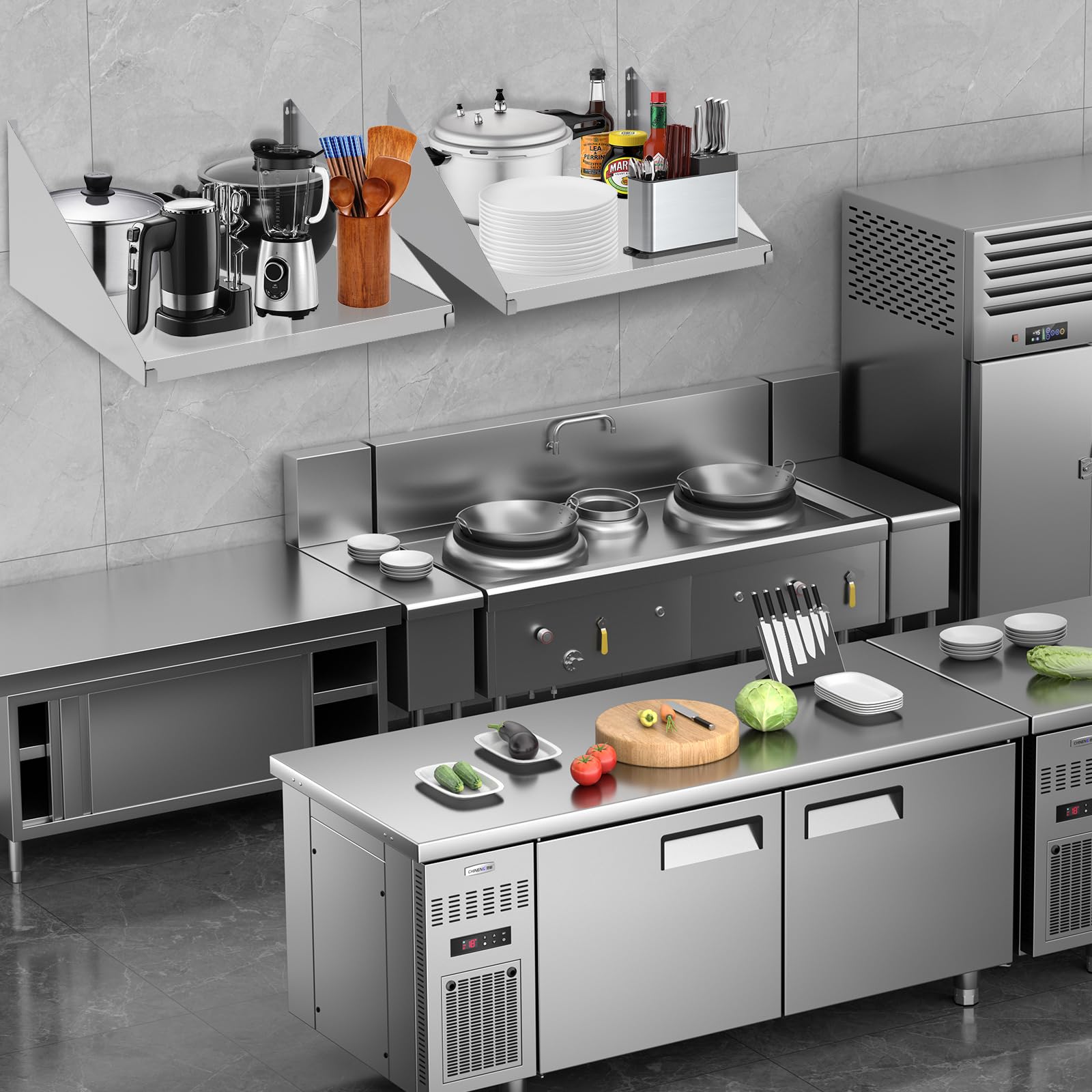 GarveeTech Étagère INOX Commerciale Murale 185-200 LB Supports Soudés