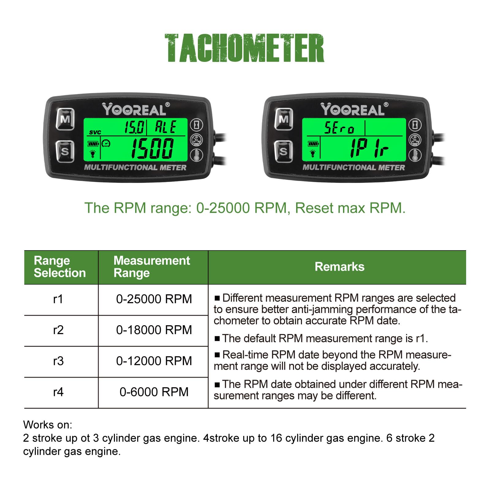 Yooreal Compteur horaire Tachymètre Jauge de température du moteur,Alerte TEMP,Arrêt de l’utilisateur,Sonde de température amovible pour scooter Motoneige Mini vélo Moto Tondeuse à gazon Générateur