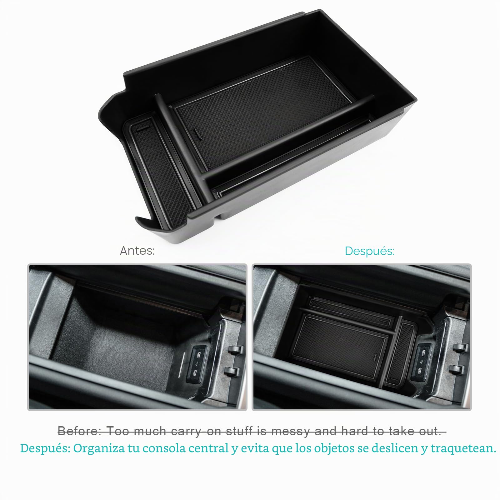 CDEFG Mercedes GLC X254 2024 2025 Caja de almacenamiento Consola Central Apoyabrazos Interior Center Armrest Storage Box, Con Tapete Antideslizante Clase GLC X254 2025 Accesorios del coche (Negro)