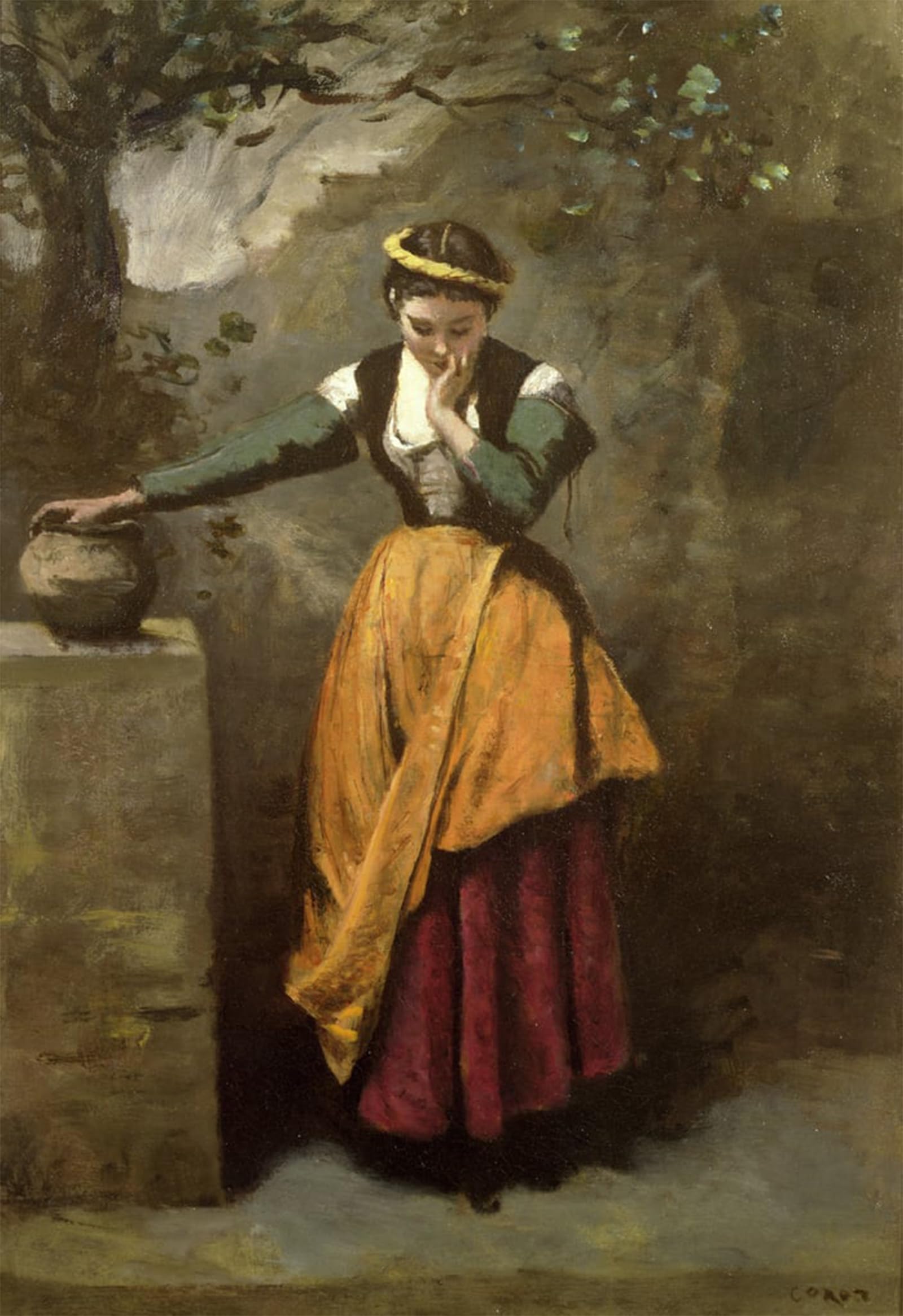 Serendipitp No Frame Abstract Painting Mural Print Picture Wall Decor Painting Dreamer At The Fountain By Jean Baptiste Camille Corot Vintage Wall Artwork For Home Decor 60X90cm