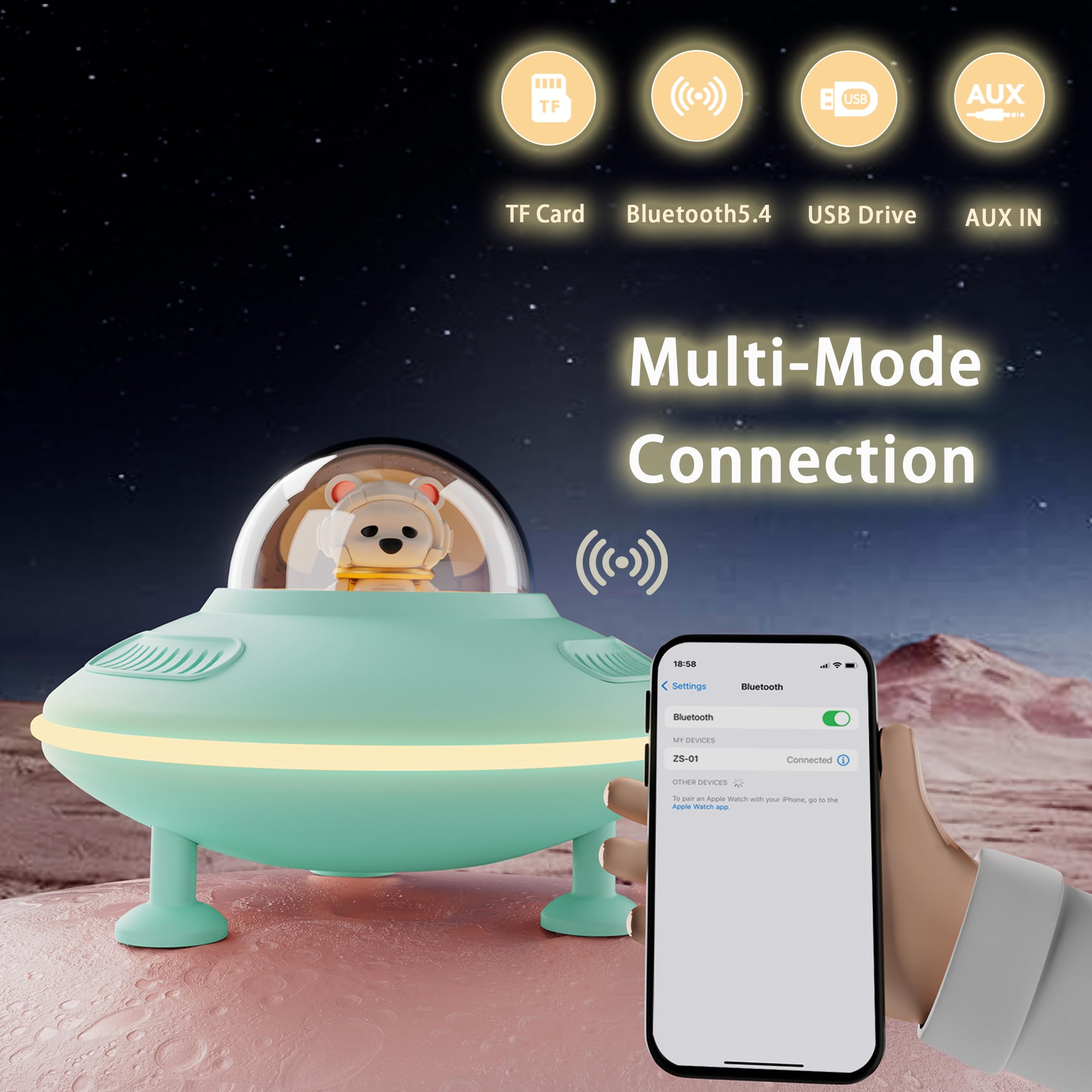 Mini haut-parleur Bluetooth avec lumières, petits haut-parleurs Bluetooth sans fil pour décoration de chambre mignonne, Bluetooth 5.4, disque USB, entrée auxiliaire et carte TF, cadeaux pour