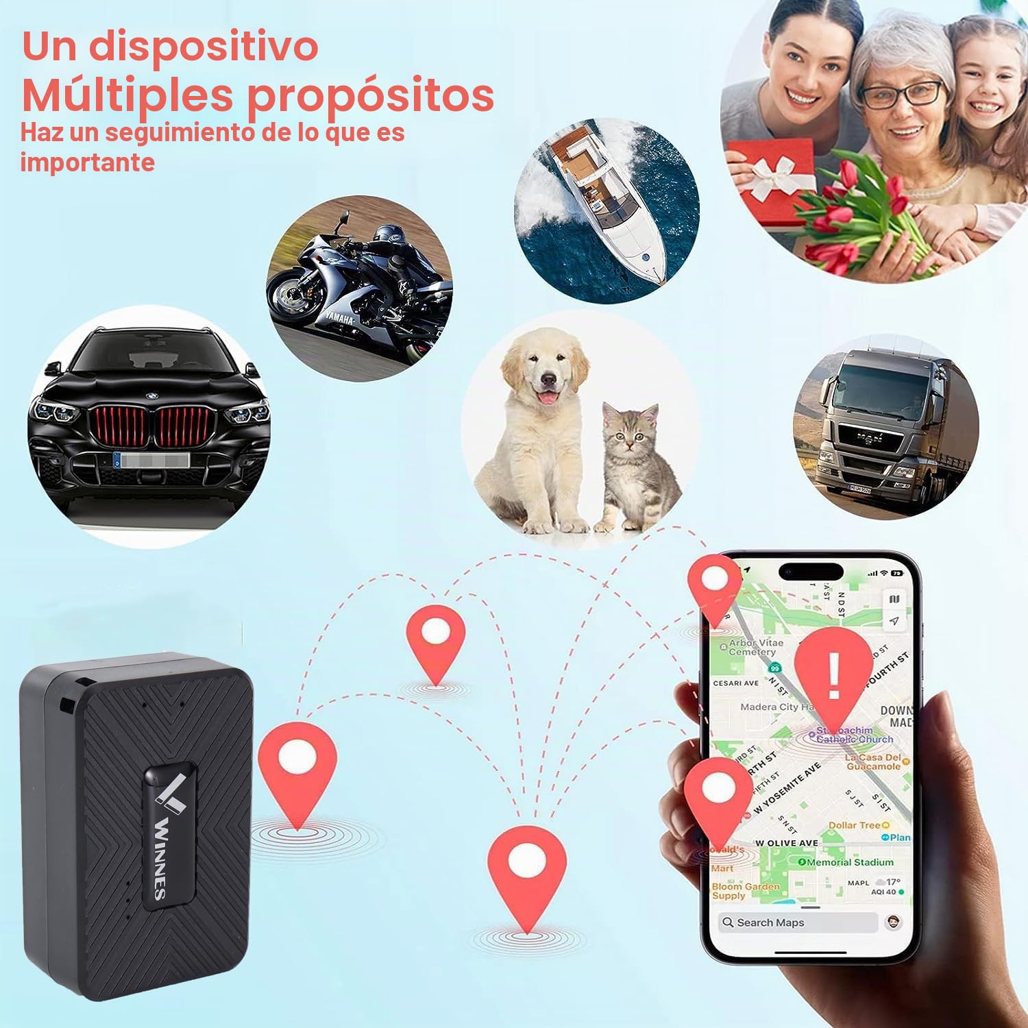 Winnes Localizador GPS para Coche Mini GPS Tracker No se Requiere suscripción Imán de Seguimiento en Tiempo Real IP65 Geofence Impermeable TK913 Motocicleta Bicicleta Niños