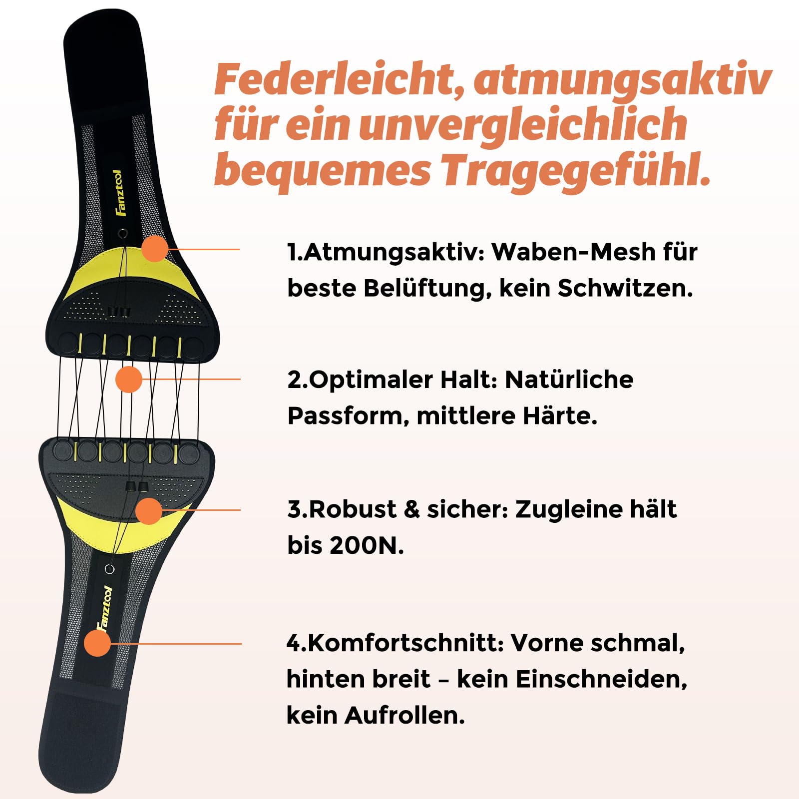 FANZTOOL Ceinture de soutien dorsal avec angle préformé à 80°, soutien lombaire respirant, ergonomique, flexible – Particulièrement adaptée pour les tours de ventre plus forts, agréable à porter