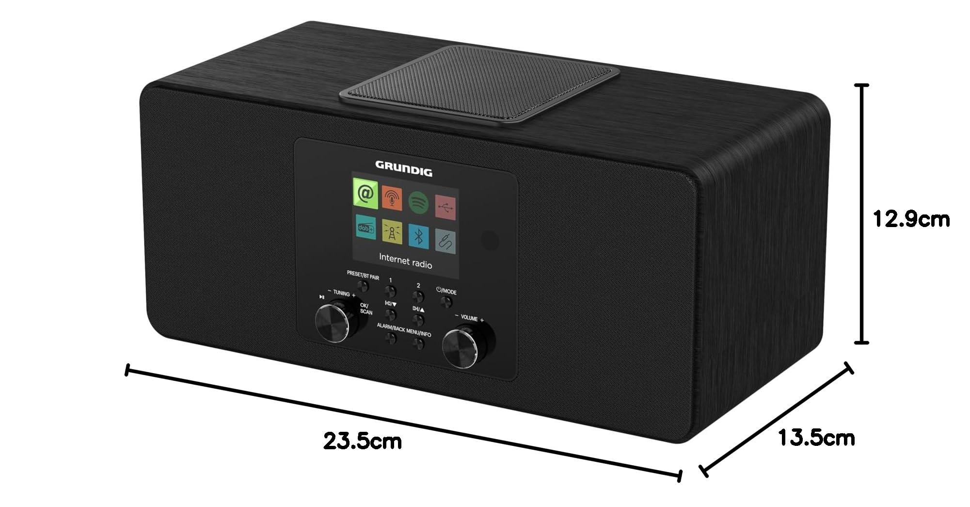 Grundig DTR 6100 2.1 DAB+ Web B All-In-One Internet- und Digitalradio, FM, 2.1 Radio mit Subwoofer, 28 W RMS, USB, Spotify Connect, Alarmfunktion, Einschlafautomatik, Farbdisplay, Schwarz