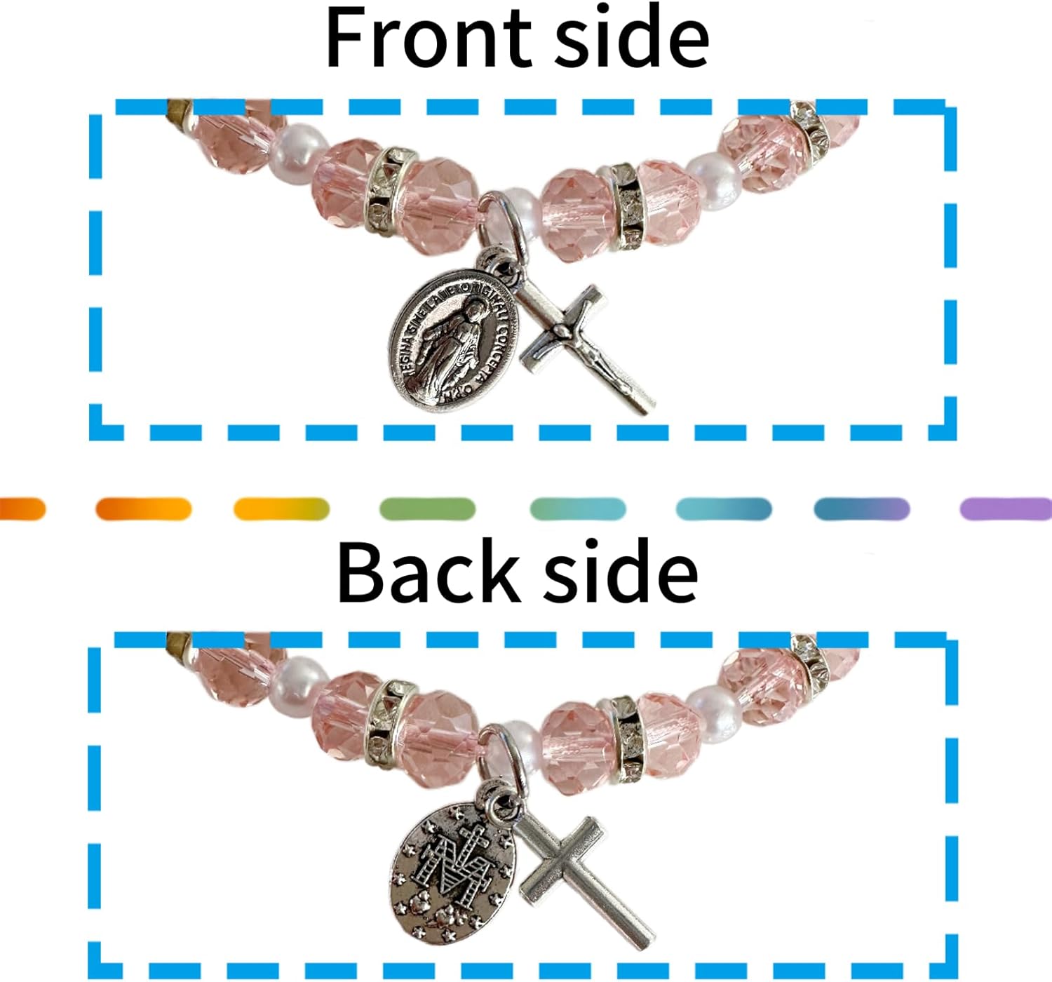 Bovemee 2Pcs Handmade String Miraculous Medal Pink Virgin Mary Bracelets, Crucifix Cross Red Rosary Bracelet Catholic Gift for Women Men - Image 3