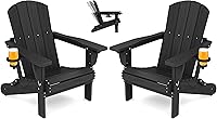 Vista 57 de SERWALL Juego de 2 sillas plegables Adirondack ajustables con 3 posiciones reclinables, Adirondack de polietileno de alta densidad para todo