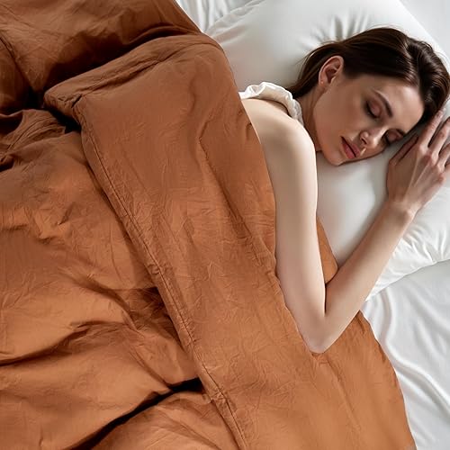 Miniatura 8 de NEXHOME PRO Juego de funda de edredón 100% algodón lavado, tamaño matrimonial, sensación de lino texturizado, orgánico, natural, juego de ropa de