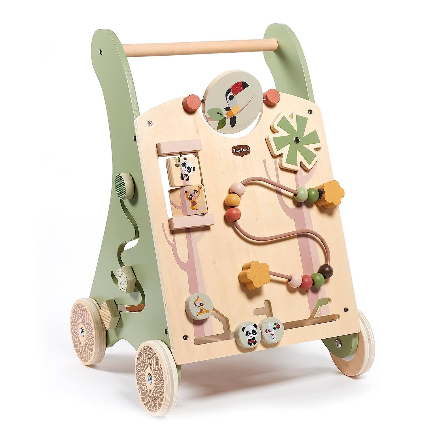 Tiny Love Baby Lauflernwagen Holz, 2-in-1 Activity Baby Lauflernhilfe, 12 interaktive Aktivitäten, motorische Fähigkeiten, kognitive Entwicklung, natürliches Design, 18+ Monate, Boho Chic
