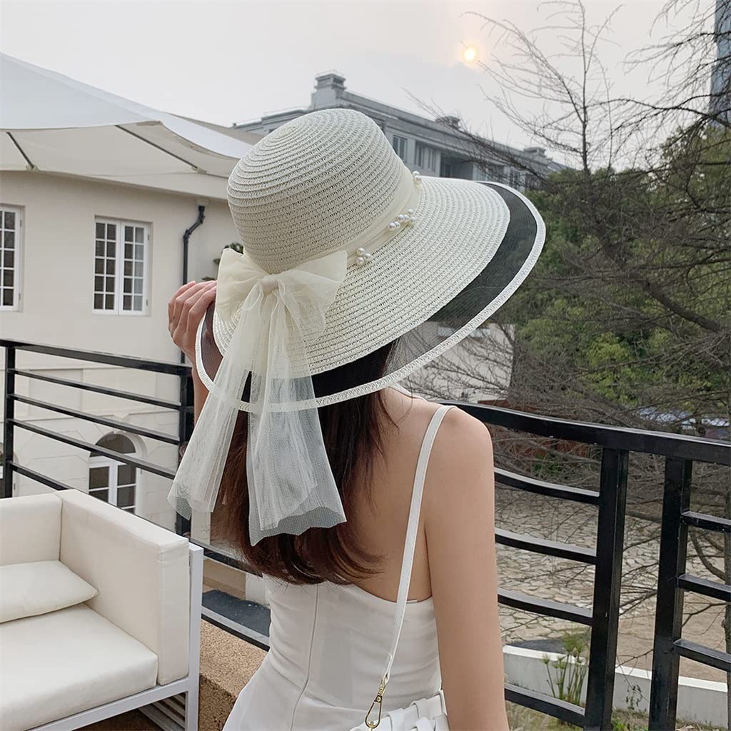 Amazon.com: Foldable Wide Brim Floppy Straw Hat Pearl Sun  display picture 1