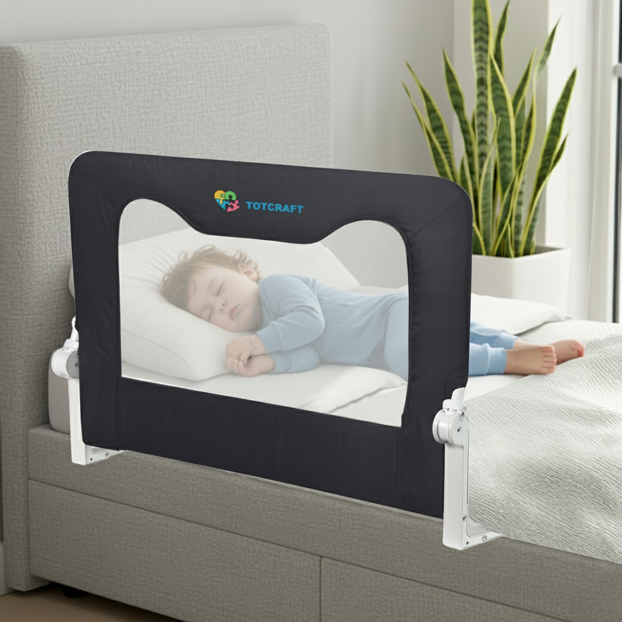 TotCraft Bed Safety Rails for Toddlers - Bed Rail Guard for Queen, King, Full Szie, Twin Mattress Bed (Grey, 35.5W*23.5H Inch (Regular Extra Tall))