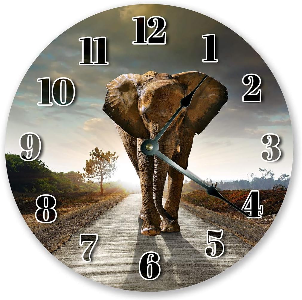 10.5" Elephant ON The Way Clock - Large 10.5" Wall Clock - Home Decor Clock