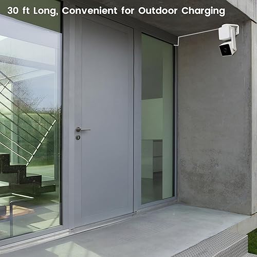 Miniatura 3 de YEAOI Cable de extensión de 30 pies para cámara WYZE Cam Pan V3, cable de alimentación micro a USB de 90 grados para cámara de seguridad para el