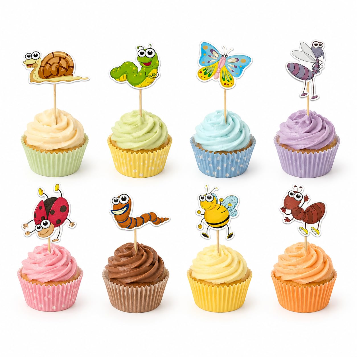 Arthsdite 24 Pcs Bug Cupcake Toppers Insect Cake Decorations Bee Ladybug Butterfly Snail Caterpillar Ant Cupcake Picks for Kids Birthday Garden Party