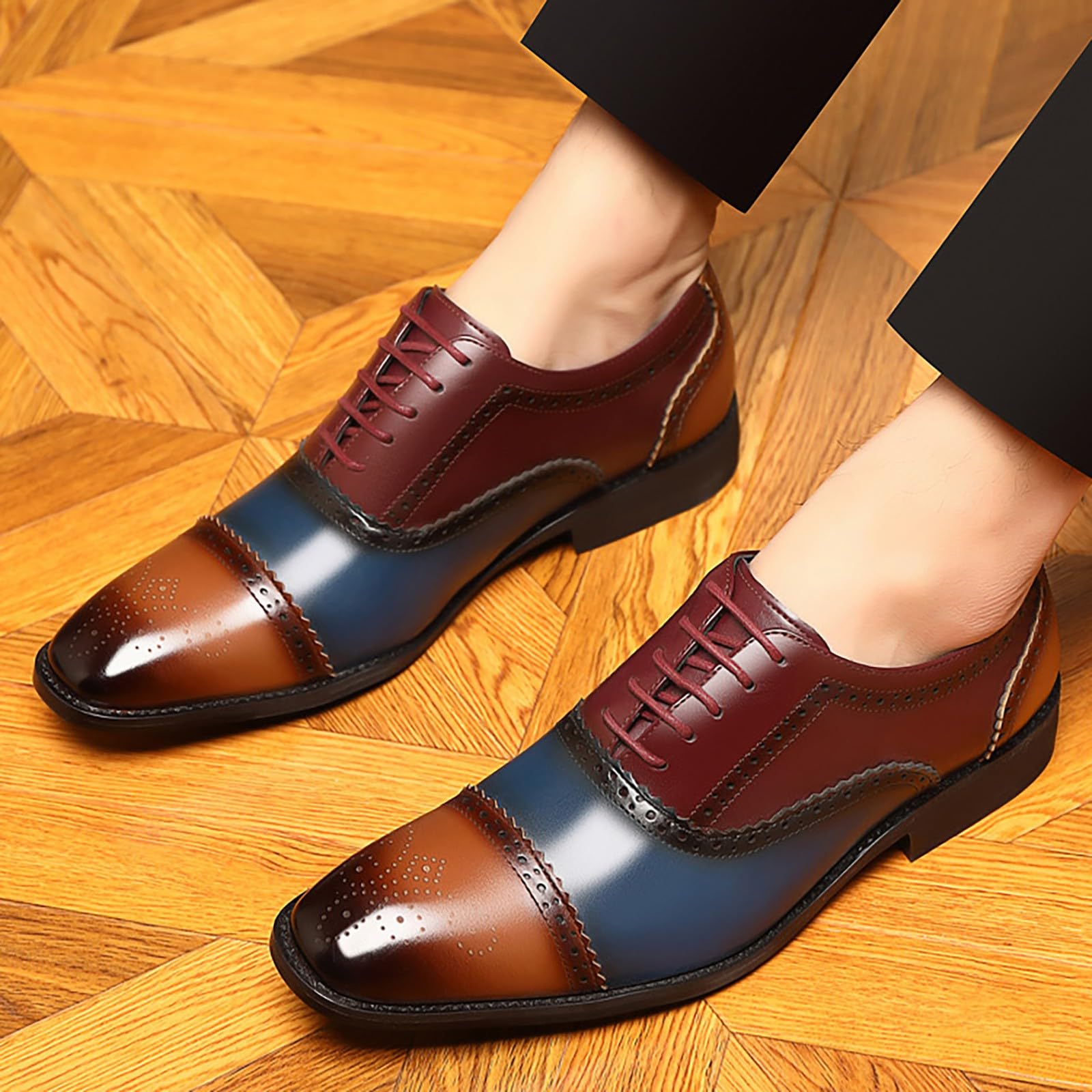 Scarpe da uomo in pelle da lavoro, classiche scarpe brogue brevettate con lacci Oxfords a punta scarpa in pelle tacco a blocco antiscivolo casual casual scarpe larghe per eventi aziendali casual