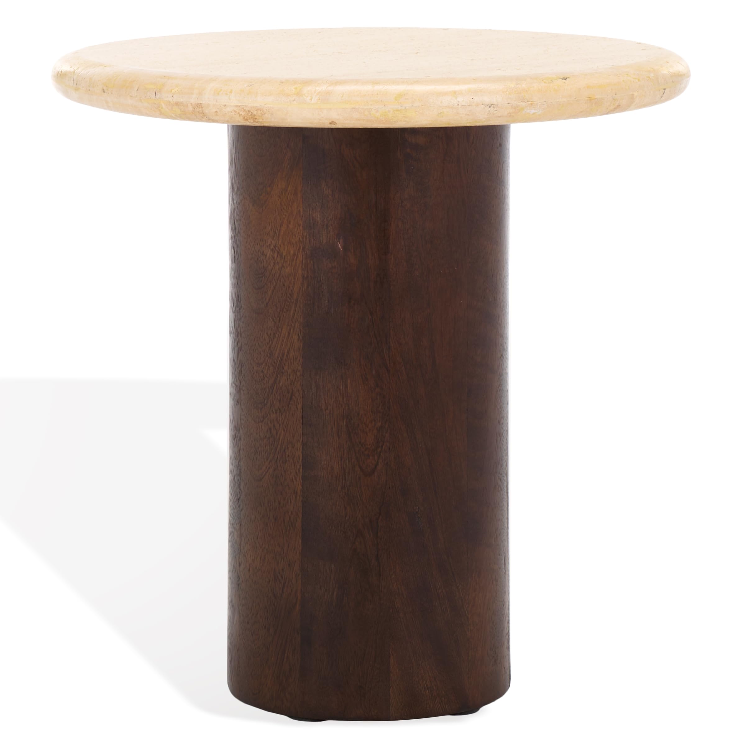 SAFAVIEH Couture Collection Jennamira Dark Brown Solid Wood/Travertine Round Accent Table