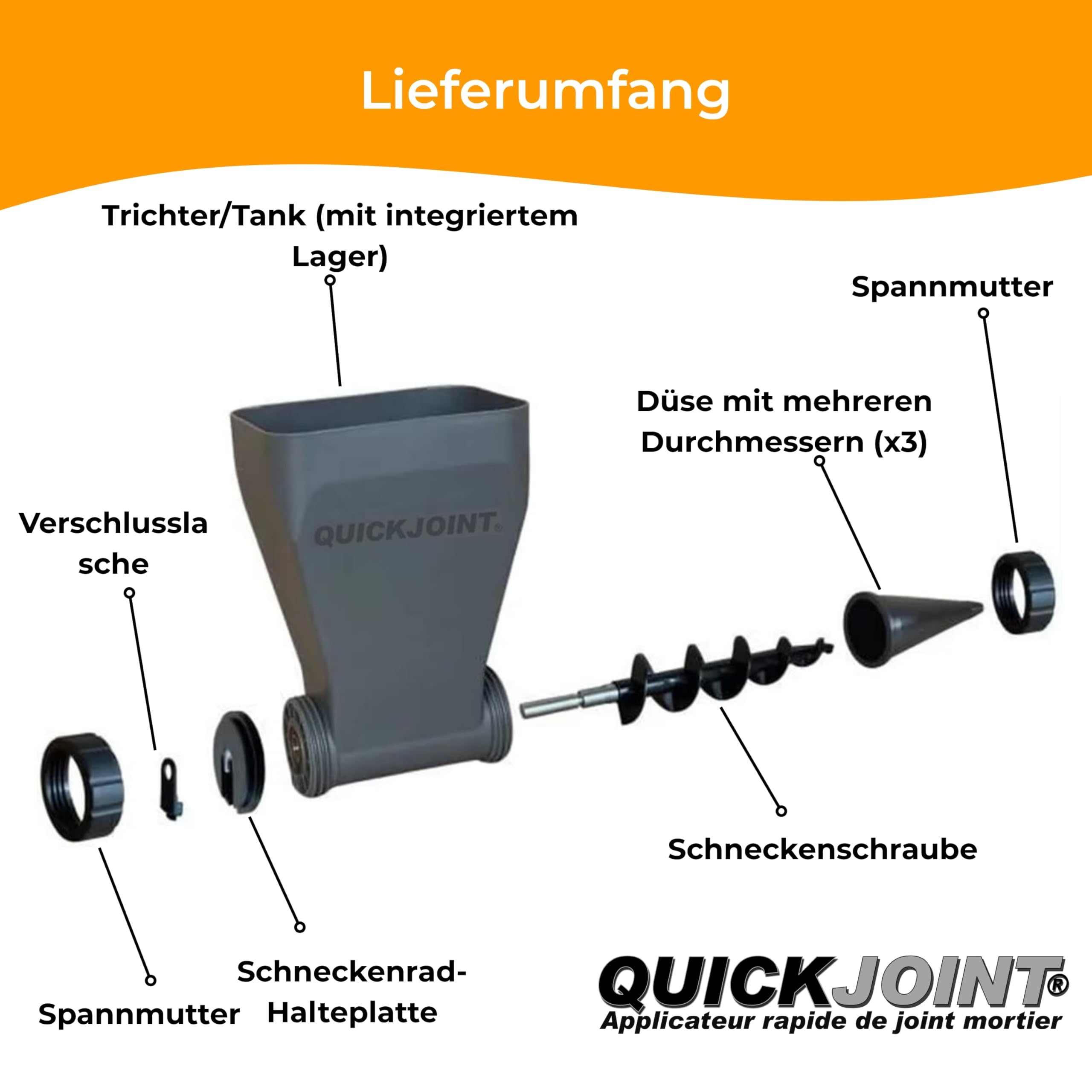 QUICKJOINT Schnelle Applikator Dichtung Mörser – Kompatibel mit Bohrmaschine oder Akkuschrauber, Präzise Dosierung, Ideal für Steinmauern und Böden, Für Alle Feinfugen Geeignet