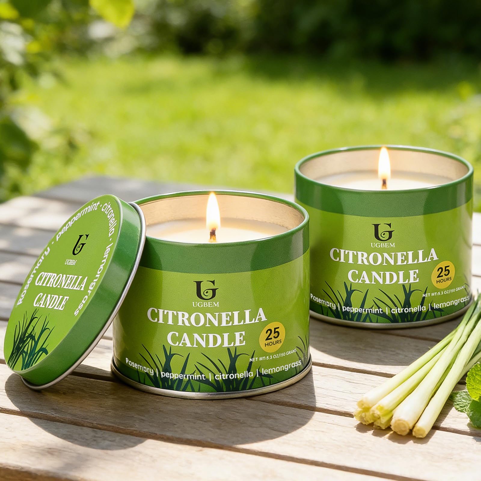 Citronella Candles Outdoor (5.3oz, 2 Packs) Natural Soy Wax Camping Candle, Plant-Based Citronella Essential Oil Large Lemongrass Candle for Patio, Deck, Garden, Backyard, Home Indoor