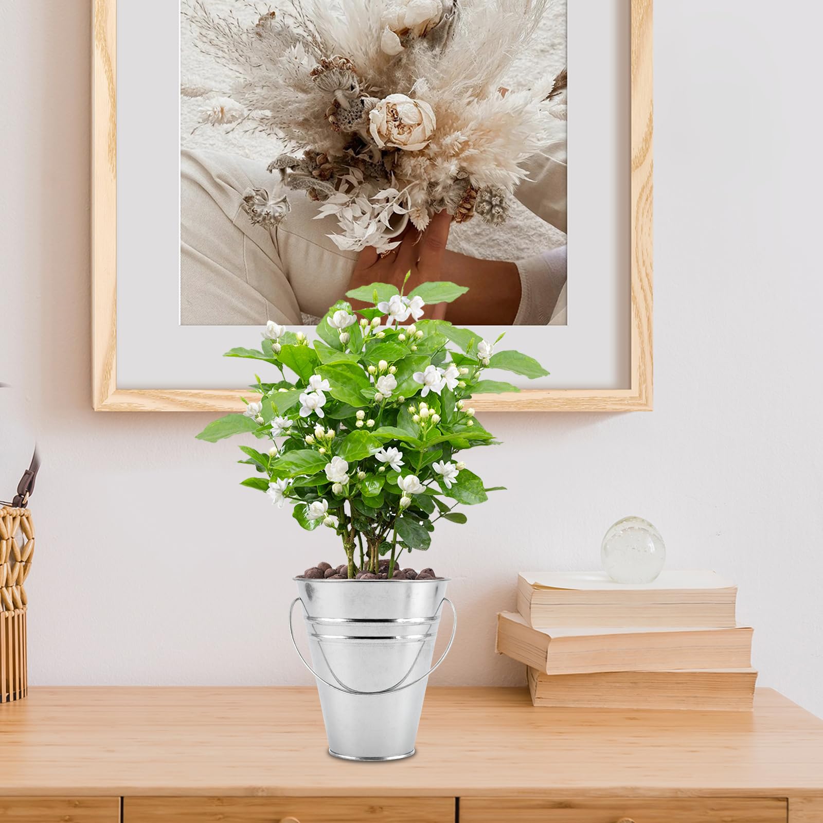 Paquete de 40 cubos de metal galvanizado de 4.5 x 5 pulgadas, cubos metálicos plateados con asa, mini cubos de hojalata para manualidades, hielo, aperitivos, decoración de flores 7