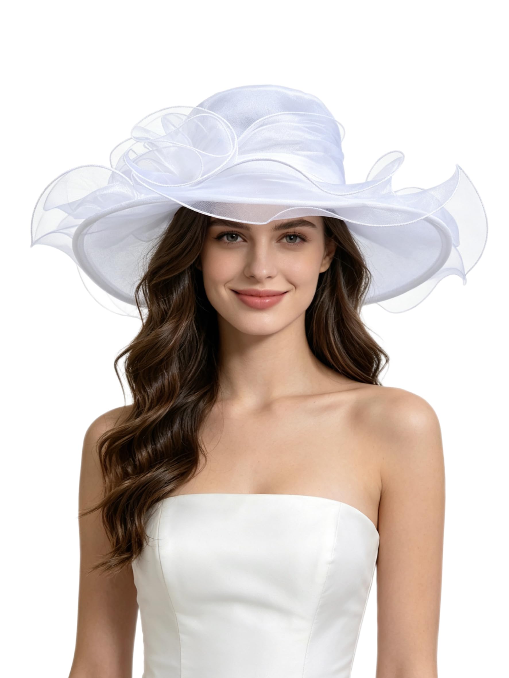 Saferin Women's White 5 Organza Church Kentucky Derby Fascinator Bridal Tea Party Wedding Hat - One Size