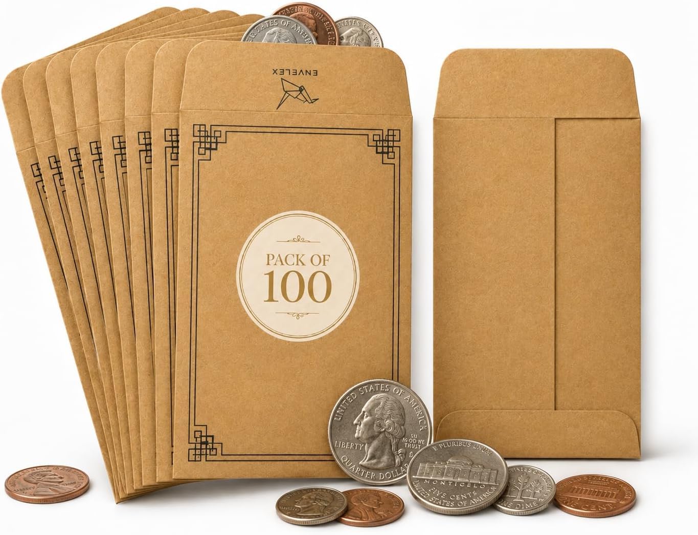 Envelex #1 Paper Coin Envelopes 2 1/4 x 3 1/2 inches - 100 Packs Premium Quality Seed Envelopes for Storage of Keys, Cards, Wage, Stamp Collection, and small items