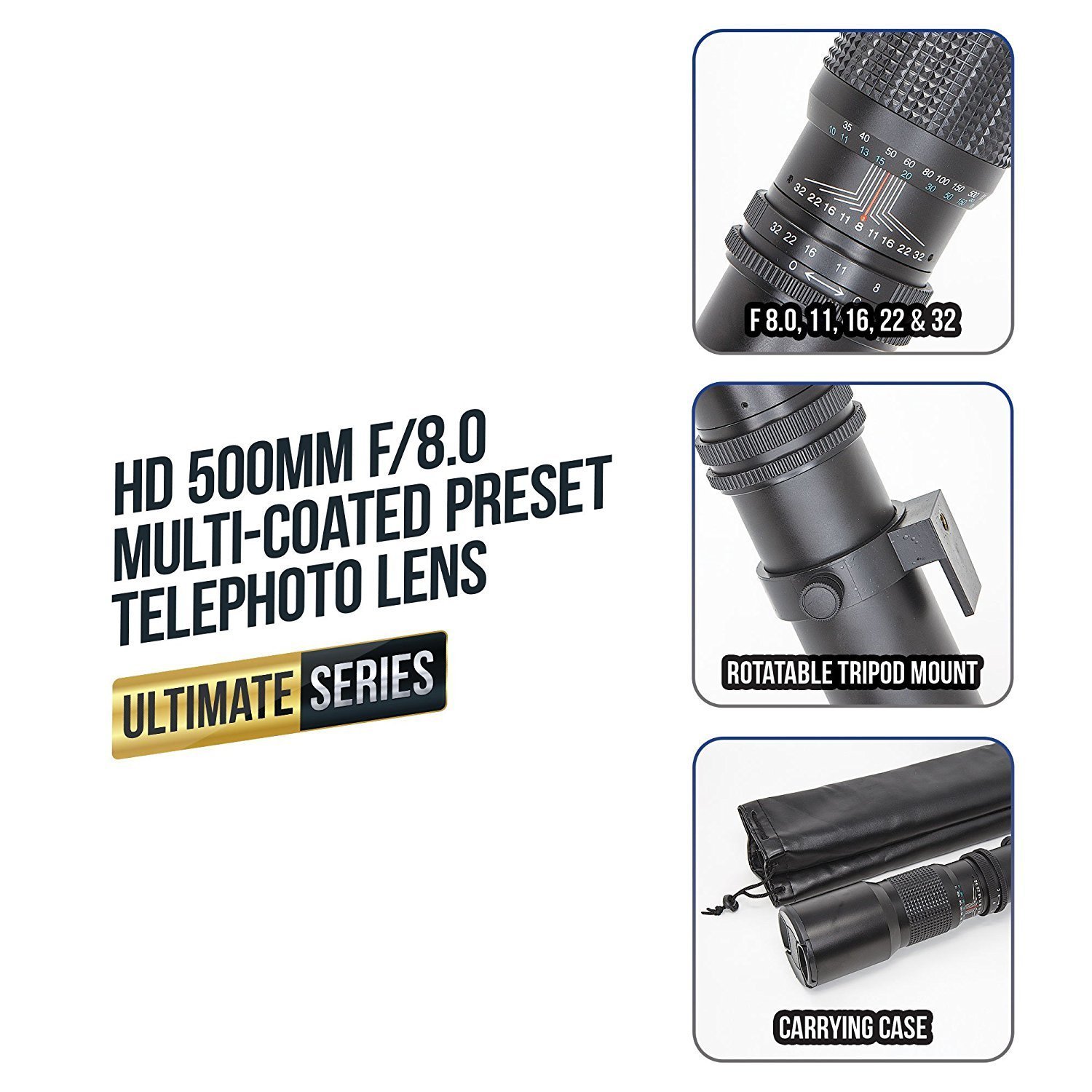 Amazon.com : Ultimaxx 500mm f/8 Multi-Coated Preset Telephoto Lens