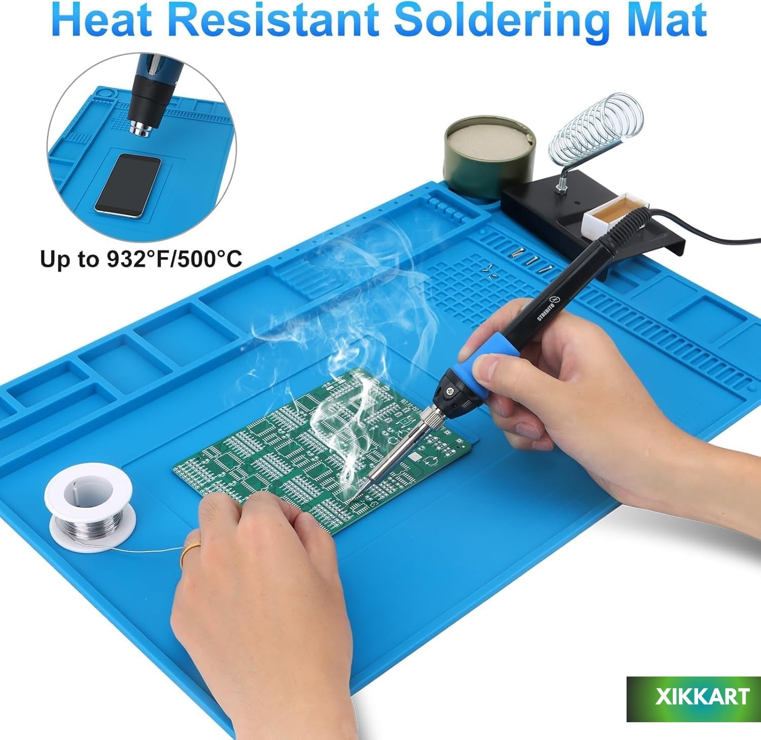 XIKKART Silicone Soldering Mat Heat Resistant up to 932°F – Large 17.8 x 11.8 inch Magnetic Work Mat for Electronics Repair, Cell Phone, Laptop, Computer, Soldering Station (Laptop Repairing Mat) - Image 5 thumbnail