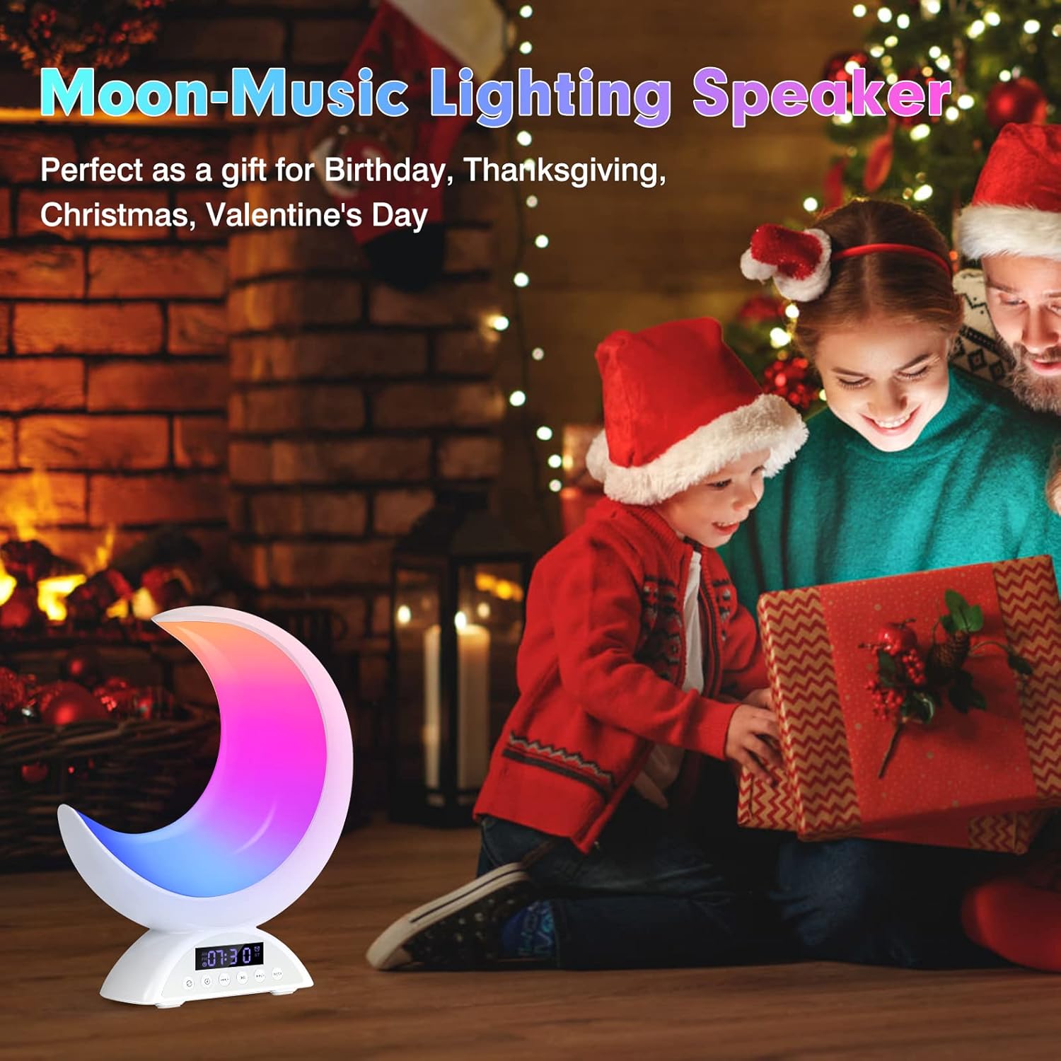 Moon Table Lamp with Time Alarm Clock, RGB Adjustable Light with Bluetooth, with Scene Mode and Music Mode, Warm White LED Moon Light, Suitable for Home Decoration, Bedroom Living Room Desk.
