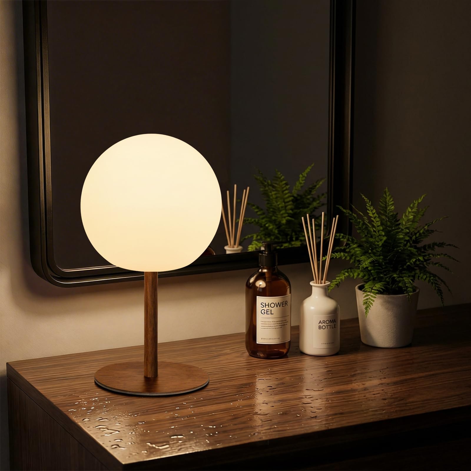 Globe IP64 splash-proof Rechargeable Cordless Bedside Lamp with Remote & Timer, 4000mAh USB‑C Table Lamp, Stepless Dimmable Cool White + RGB Colour Changing Night Light, Portable Ambient Lamp