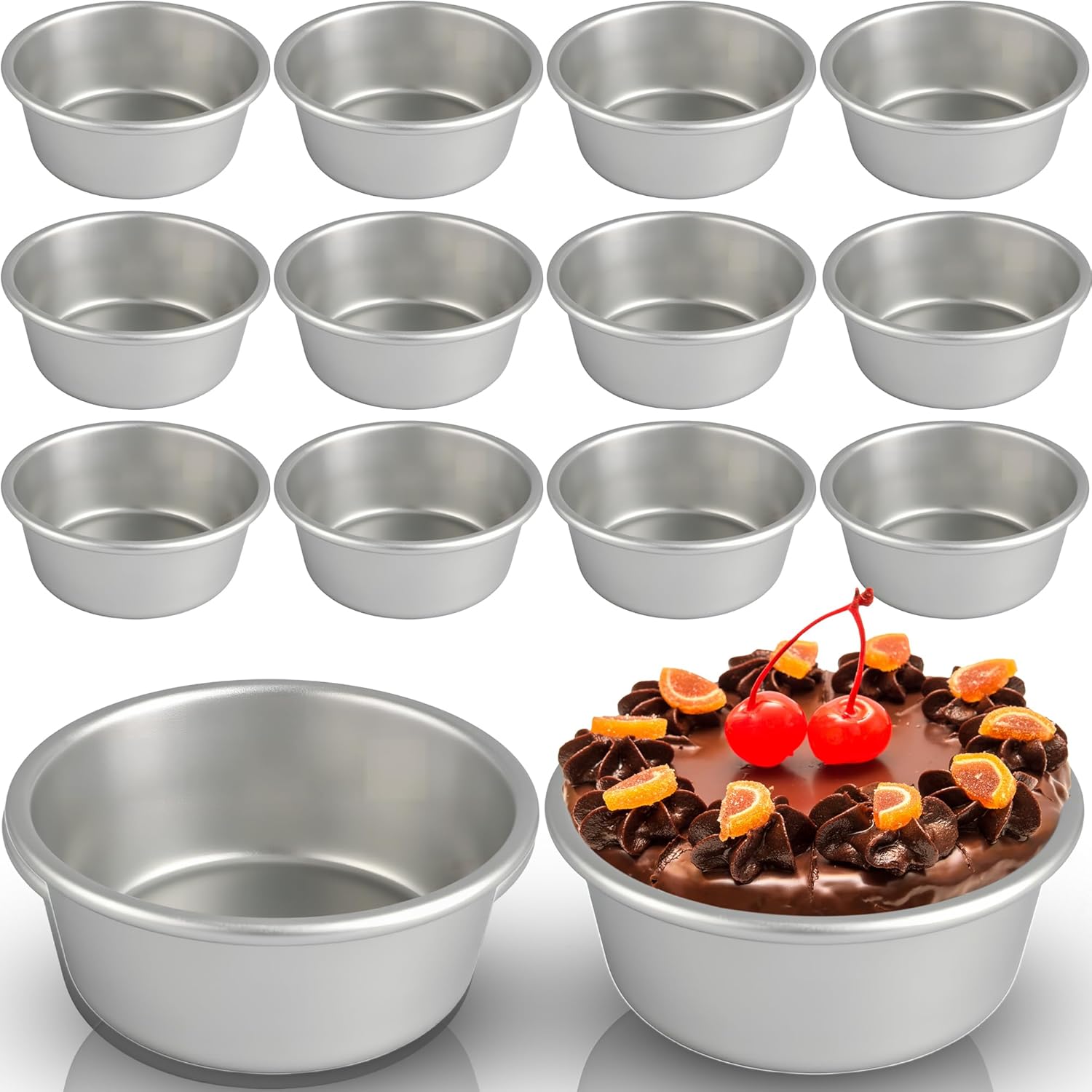 16 moldes redondos de 4 pulgadas antiadherentes de aluminio redondo para tartas, moldes pequeños para hornear pasteles para el hogar, queso, quiche,