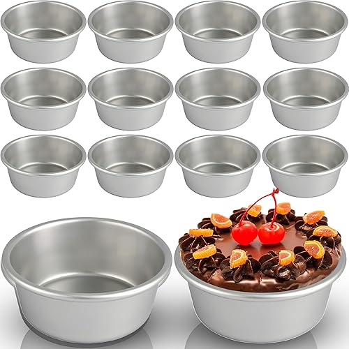 16 moldes redondos de 4 pulgadas antiadherentes de aluminio redondo para tartas, moldes pequeños para hornear pasteles para el hogar, queso, quiche,