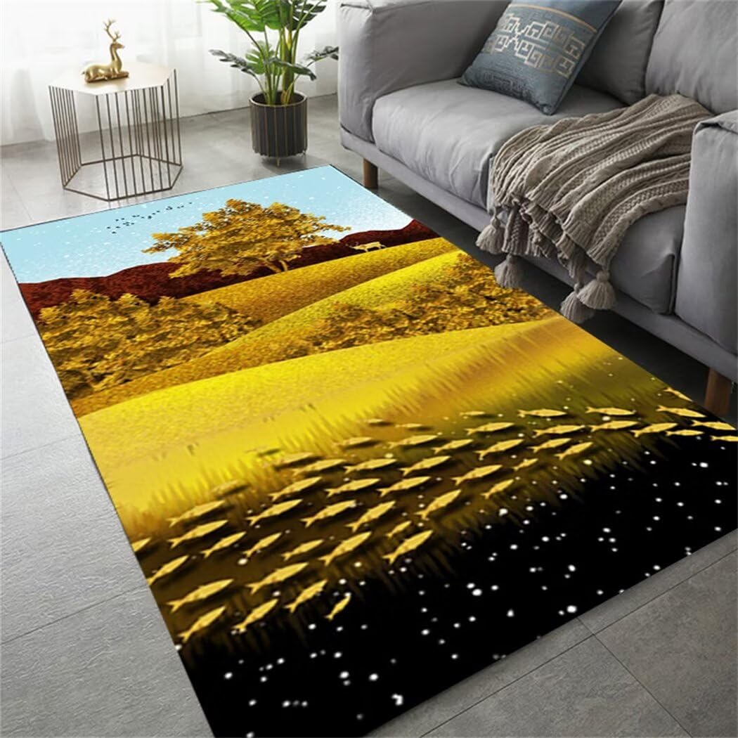 Tapis de chambre ado or 140x210cm lavable en machine imprimé moderne