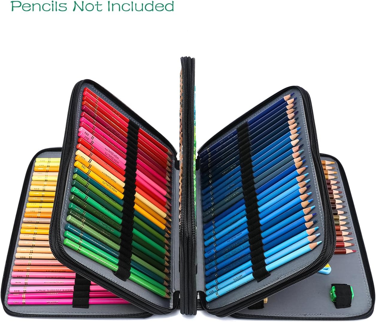 YOUNGCOL 200 Slots Colored Pencil Case - Deluxe PU Leather Pencil Organizer Holder With Zipper Closure Large Pencil Box for Colored Pencils Watercolor Pencils (Black, 200 Slots)