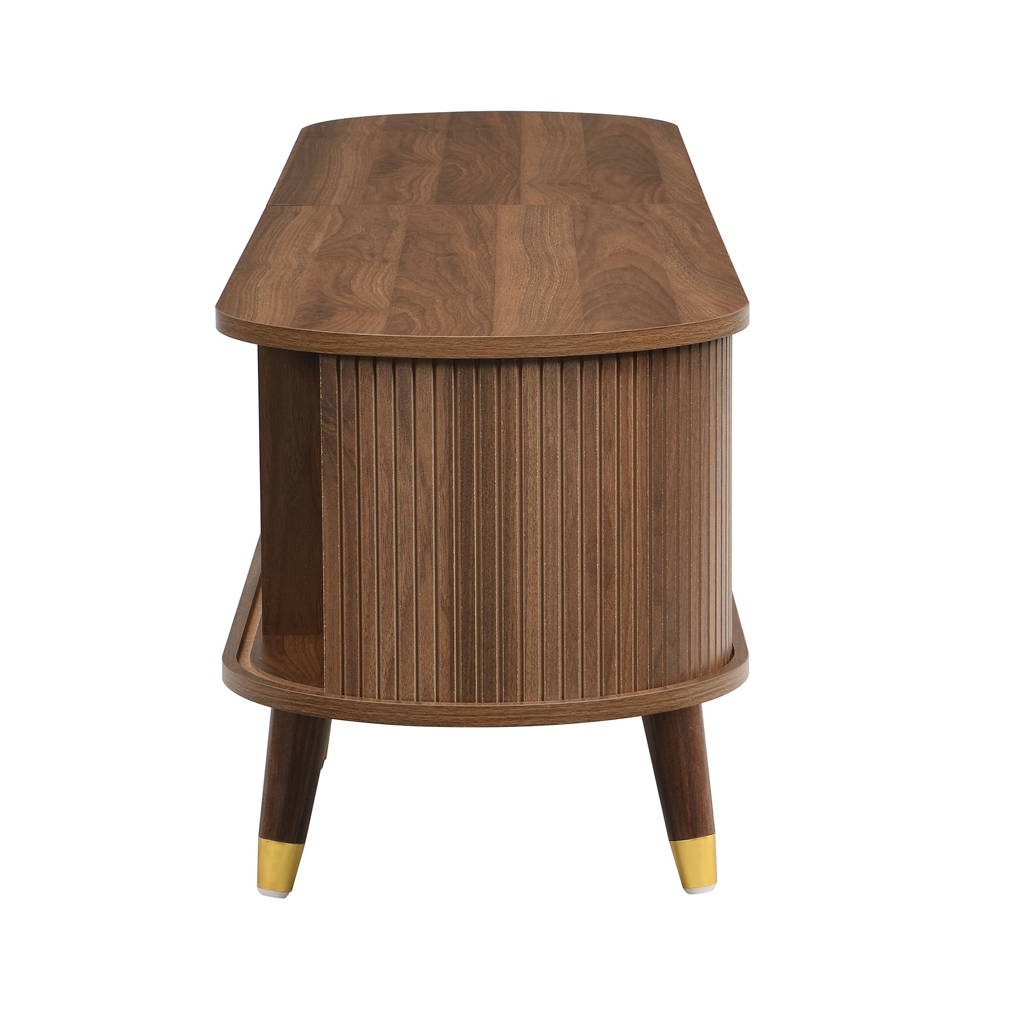 Merax Meuble TV 175 x 38 x 45 cm, style maison de campagne, avec porte coulissante en rotin, aspect noyer, beaucoup d'espace de rangement, compartiments ouverts, tiroirs et armoire, détails dorés