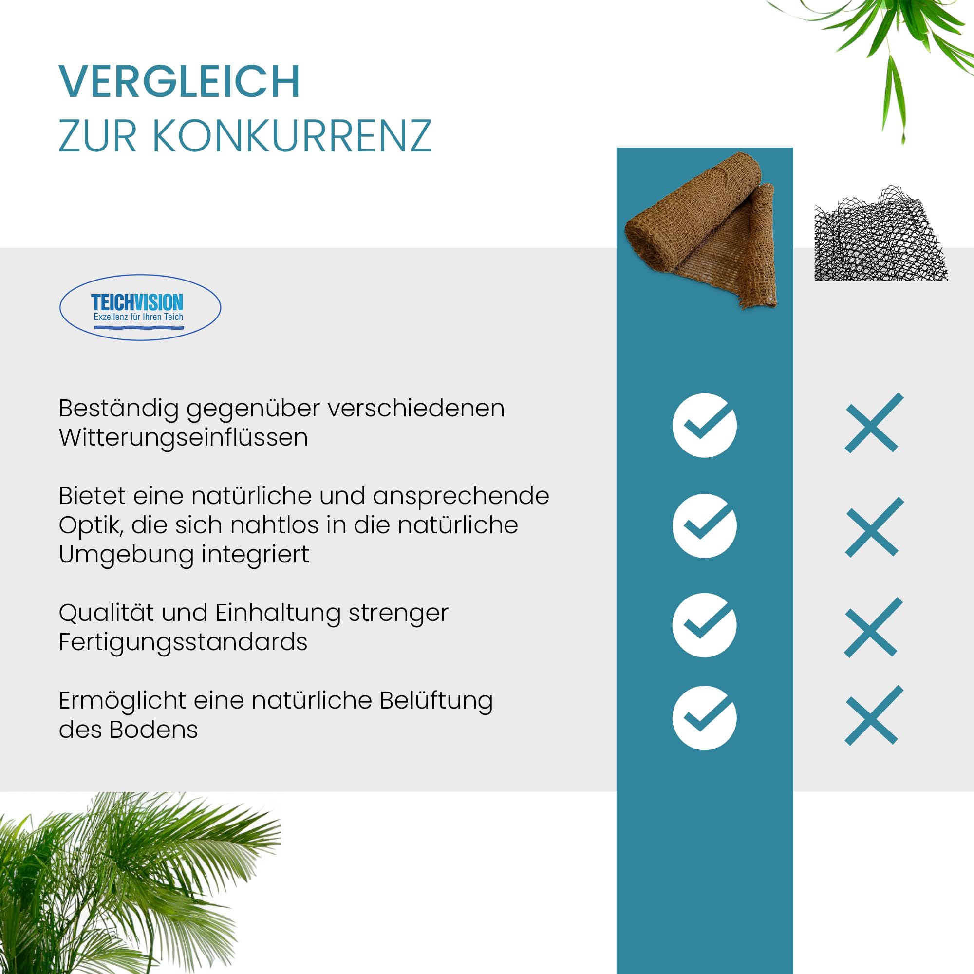 TeichVision Böschungsmatte Kokos 1,0 m breit – Verschiedene Längen/Kokosmatte als Ufermatte Teich/Böschungsmatte Hang/Kokosfasermatte 700 gr. /m ² (20 m)