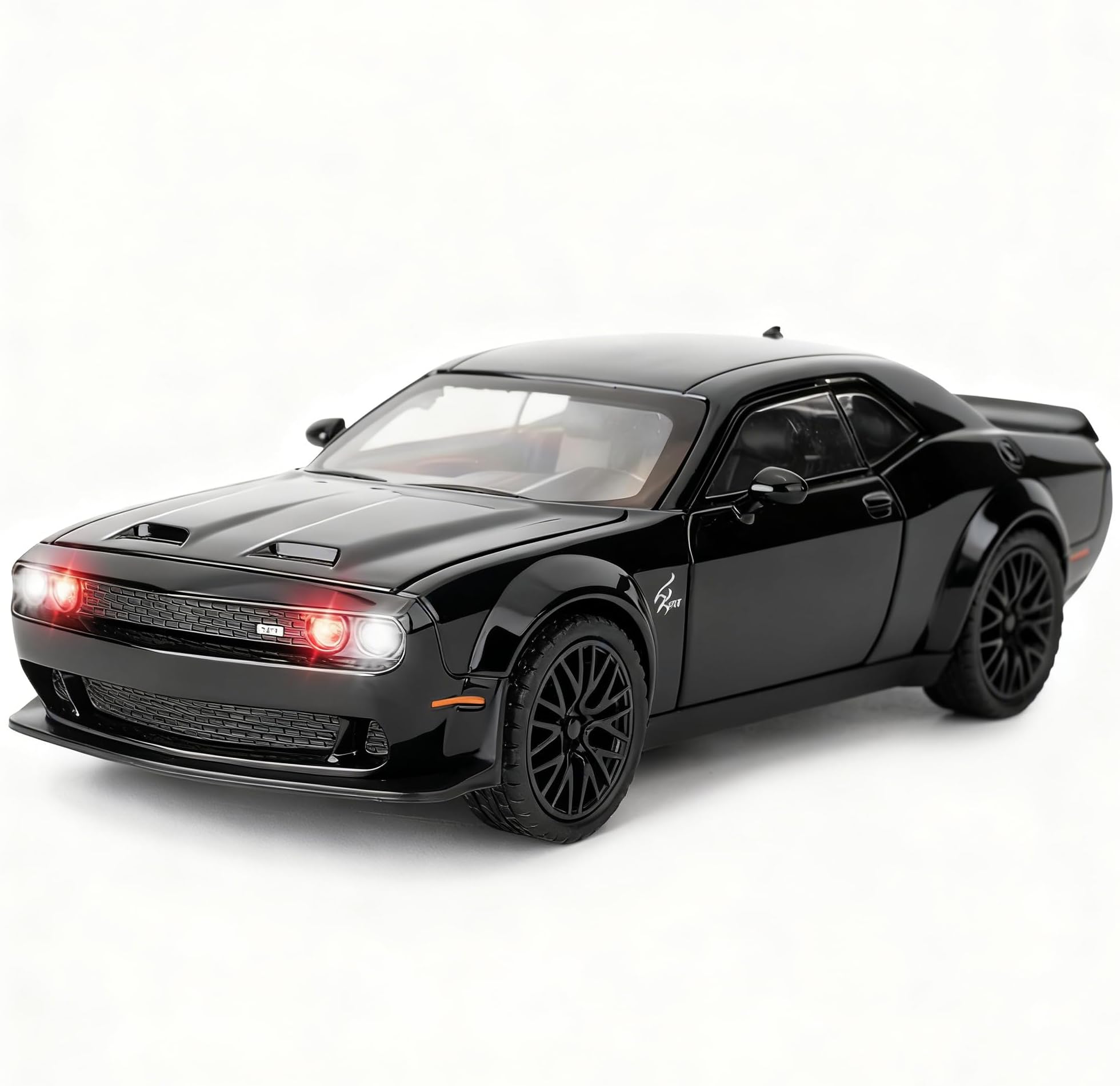 BDTCTK 1/32 Dodge Challenger Hellcat Model Car, Zinc Alloy Pull Back Toy car with Sound and Light for Kids Boy Girl Gift(Black)