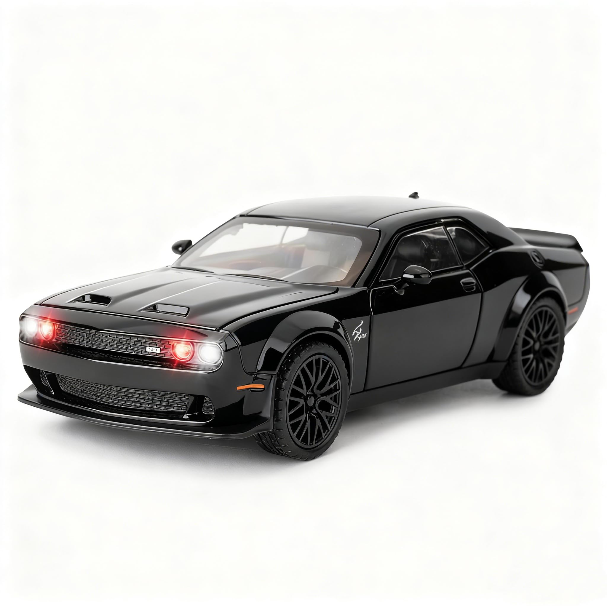 BDTCTK 1/32 Dodge Challenger Hellcat Model Car, Zinc Alloy Pull Back Toy car with Sound and Light for Kids Boy Girl Gift(Black)