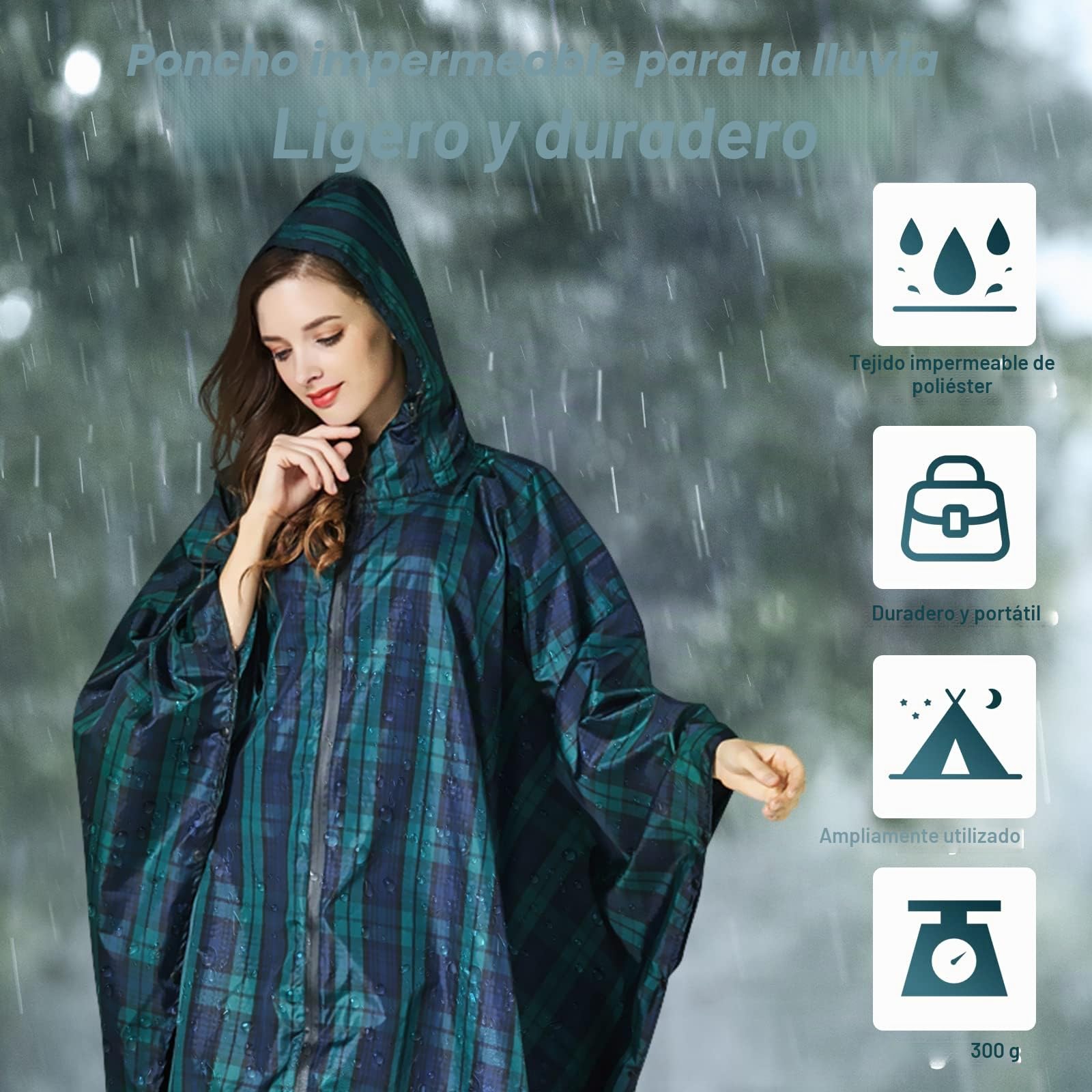 SOPPY Poncho de lluvia ligero impermeable para mujeres y hombres, resistente al viento, reutilizable, Ripstop, transpirable, con capucha, para actividades al aire libre, de secado rápido, con capucha,
