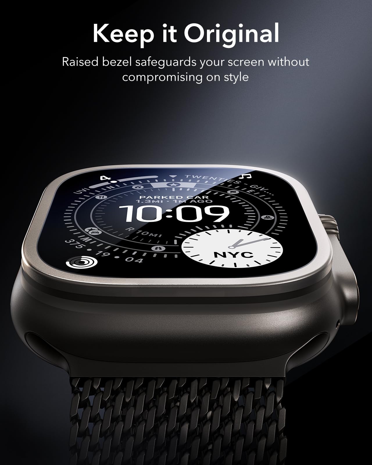 ESR Armorite Protezione per lo schermo per Apple Watch Ultra 3/2/1 (2025/2024/2023/2022, 49 mm), Protezione di livello militare, Vetro temperato con cornice in alluminio, Antigraffio, 2 Pezzi, Titanio