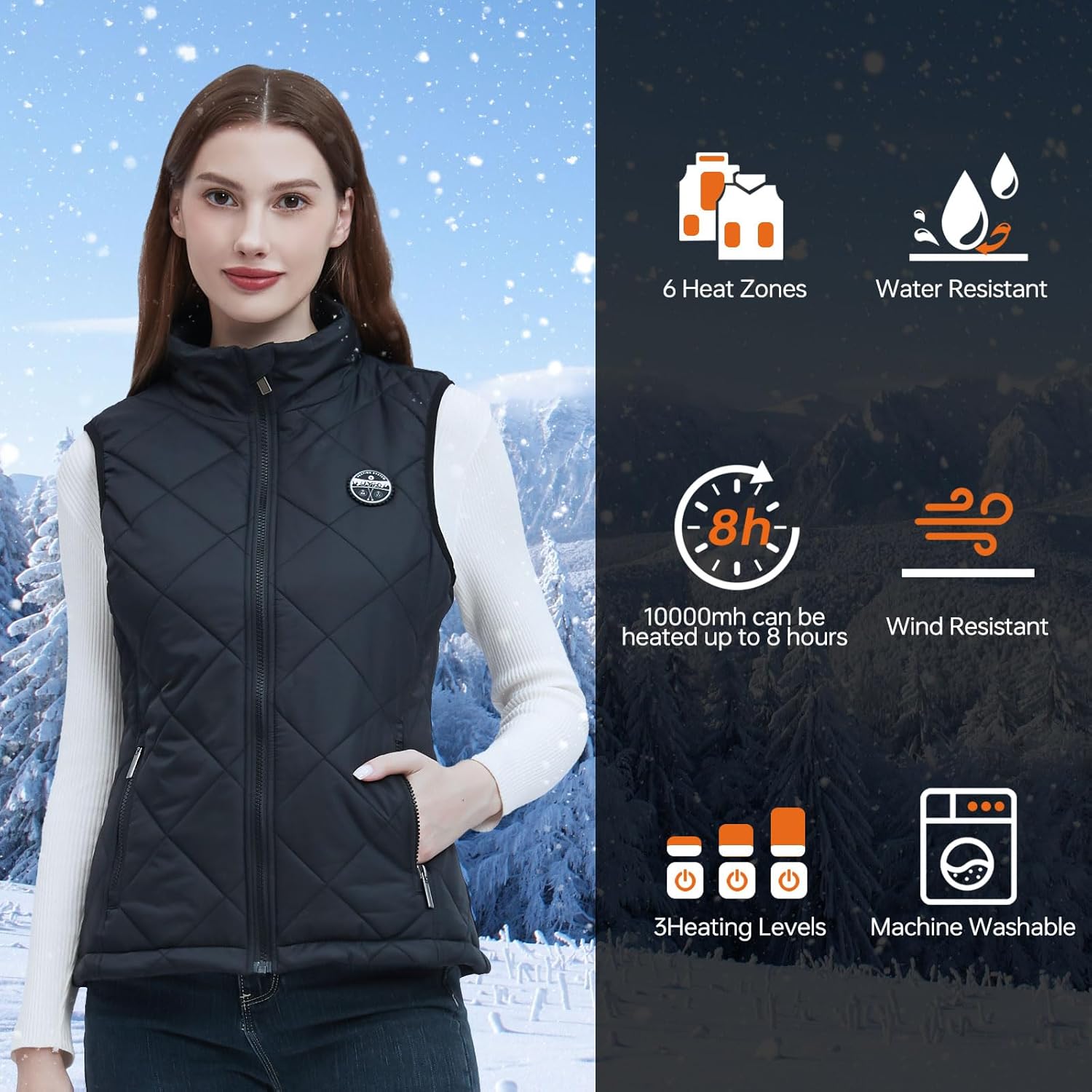 JYK Women's Heated Vest with 3 Heating Levels, 6 Heating Zones,Neck Heating Jacket Washable (Battery Pack Not Included) (US, Alpha, Medium, Regular, Regular) - Image 5