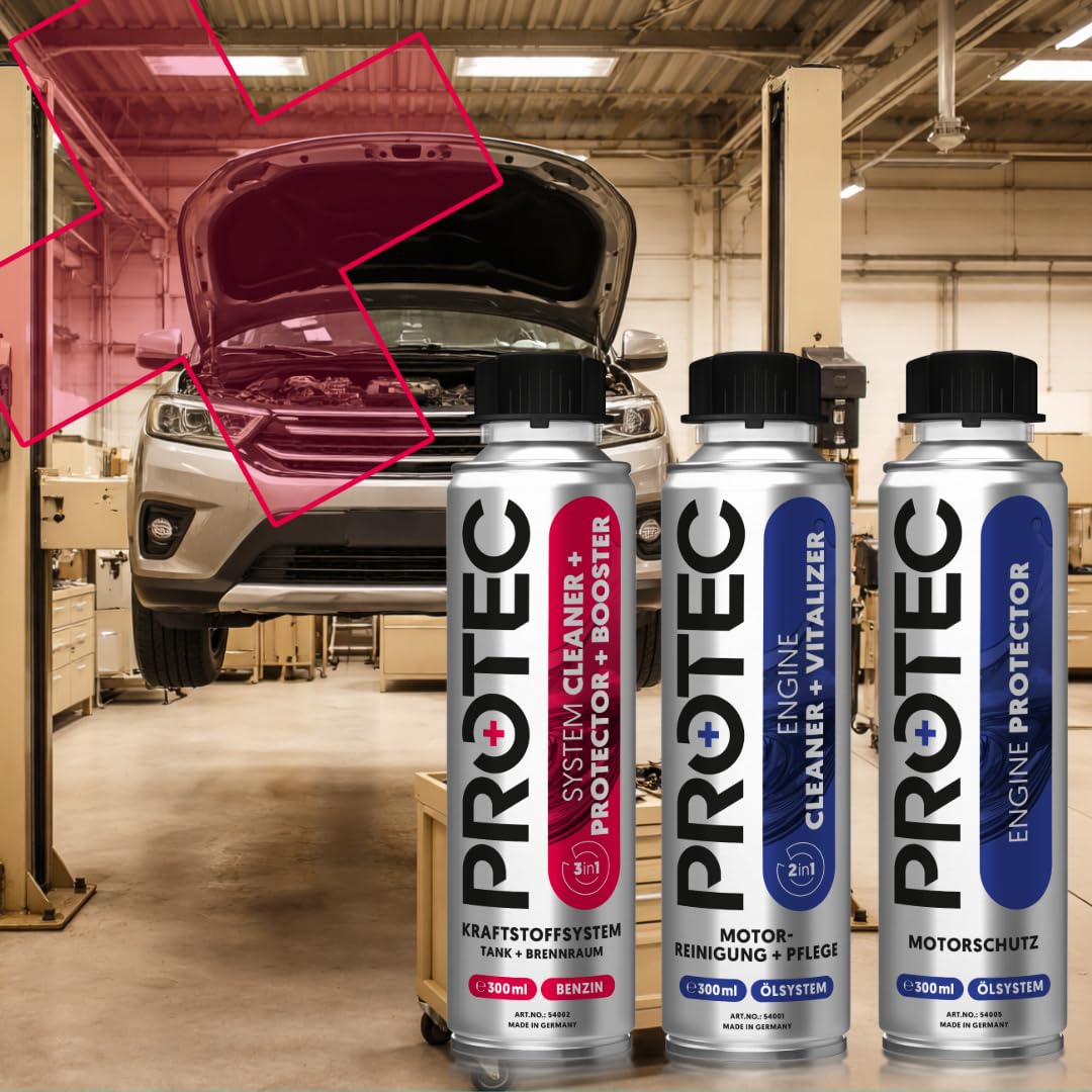ProTec+ Engine Flush & Protect Benzin | 3er Set | Motorsystemreiniger | Motor-Innenreiniger und Motorspülung | Öl Leistungs-Booster | Motoröl-Additiv | Motor-Reiniger und Vergaser-Reiniger | Additiv |