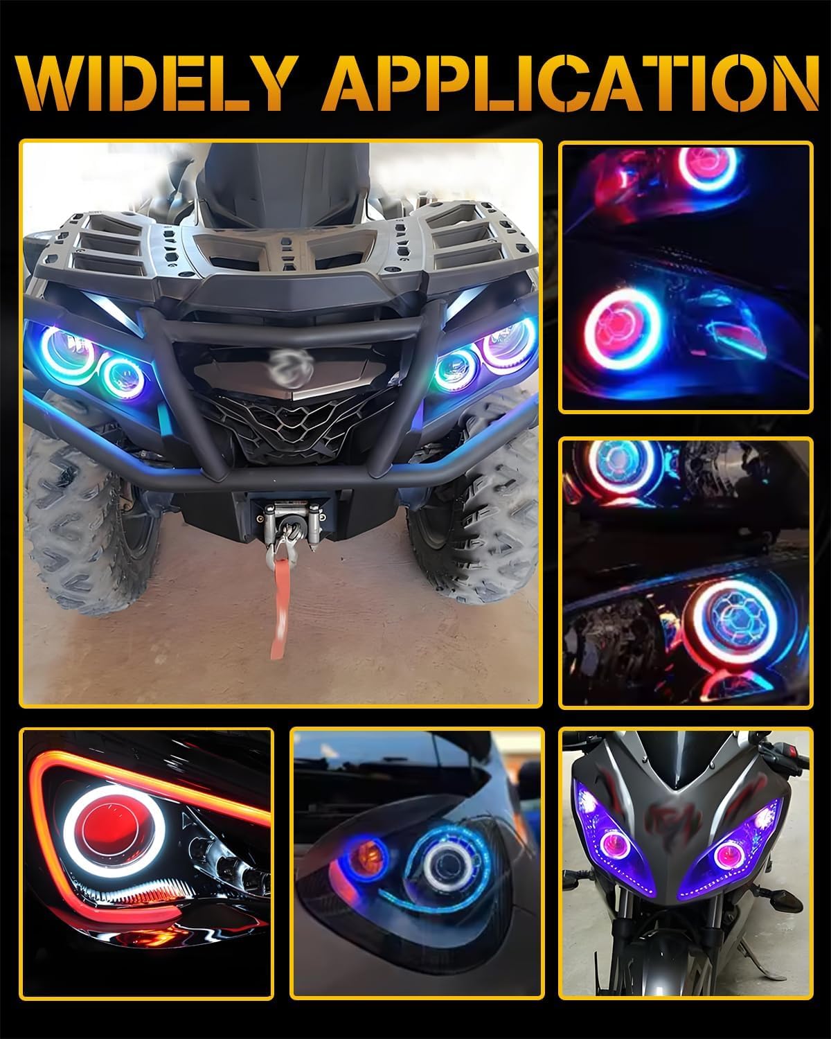 Qasim 80MM LED Angel Eyes Halo Anelli di cotone Luci 12 V RGB universale per auto moto Scooter Moto DRL del faro APP Controllo Bluetooth Multi-Color 2-Pack