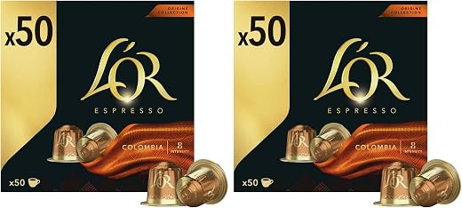 🚫 [CADUCADO] 🔥 L’OR Espresso Coffee Capsules Colombia | Intensity 8 | 50 Nespresso Compatible Capsules (Pack of 2)