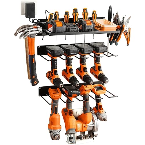 YueTong Power Tool Organizer,Drill Holder Wall Mount For Tool Organizers,Free Assemble Garage Organizers And Storage Rack,Heavy Duty & Wall Studs Available(1 Shelf+2 racks)