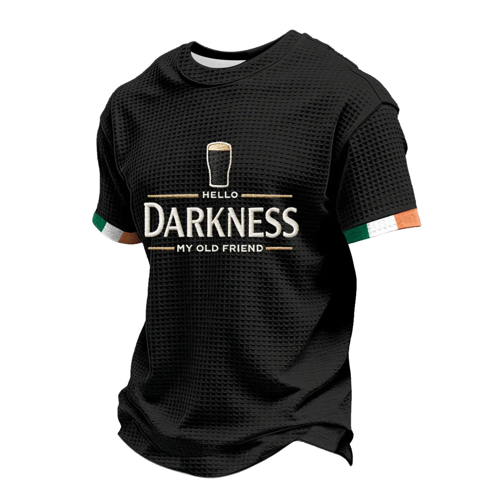 Men's Hello Darkness My Old Friend Waffle Short Sleeve T-Shirt Irish Beer Graphic Tee St. Patrick's Day Shirts