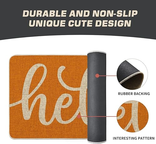 Miniatura 6 de Artoid Mode Felpudo naranja con texto en inglés "Hello Fall", decoración otoñal del hogar, tapete de bajo perfil, tapete para puerta de interior y