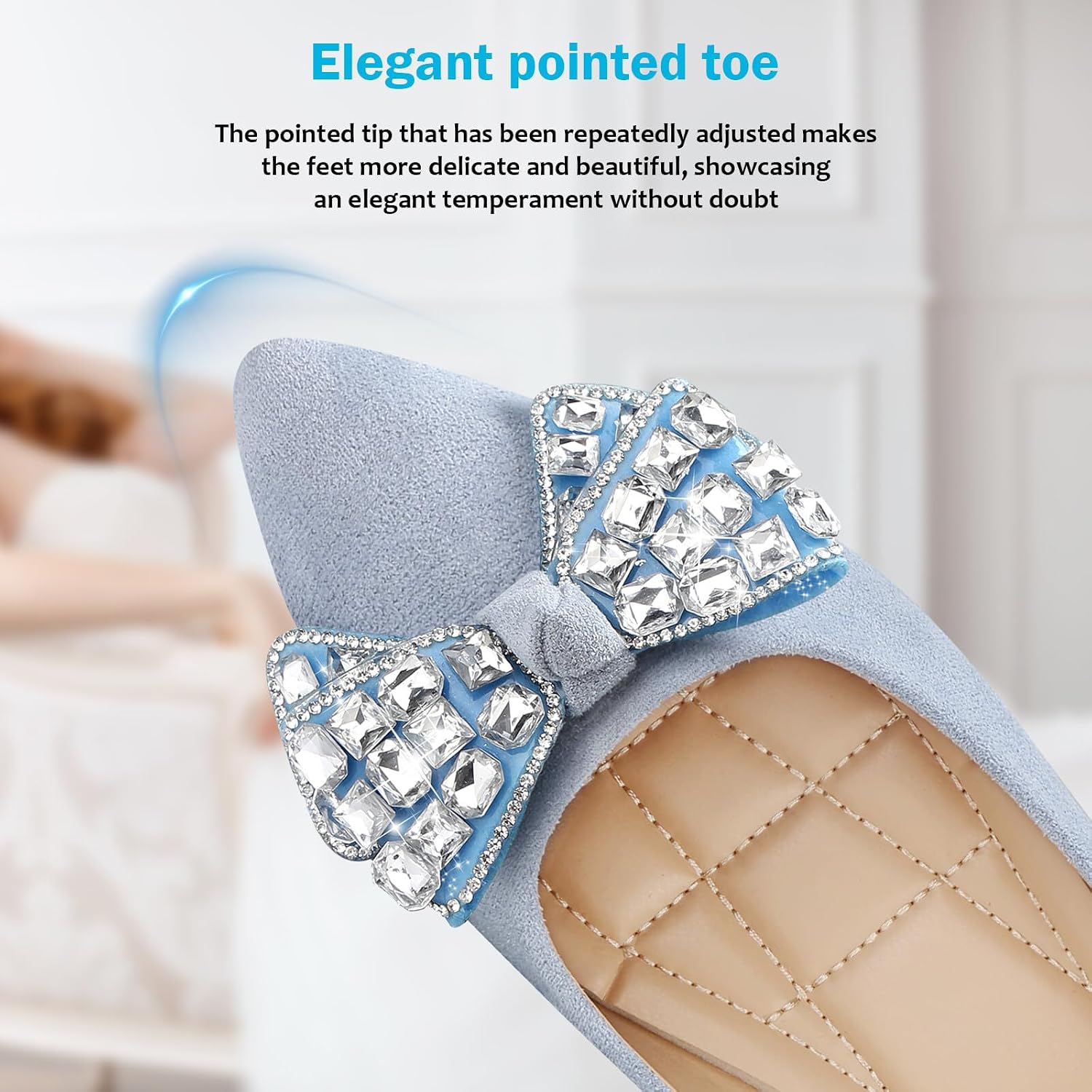 KUNWFNIX Women's Pointed Toe Pearl Flats, Faux Suede Comfort Dress Flats for Wedding Guest, Non-Slip Soft Sole Office Flats for Work, Party, Date image 4
