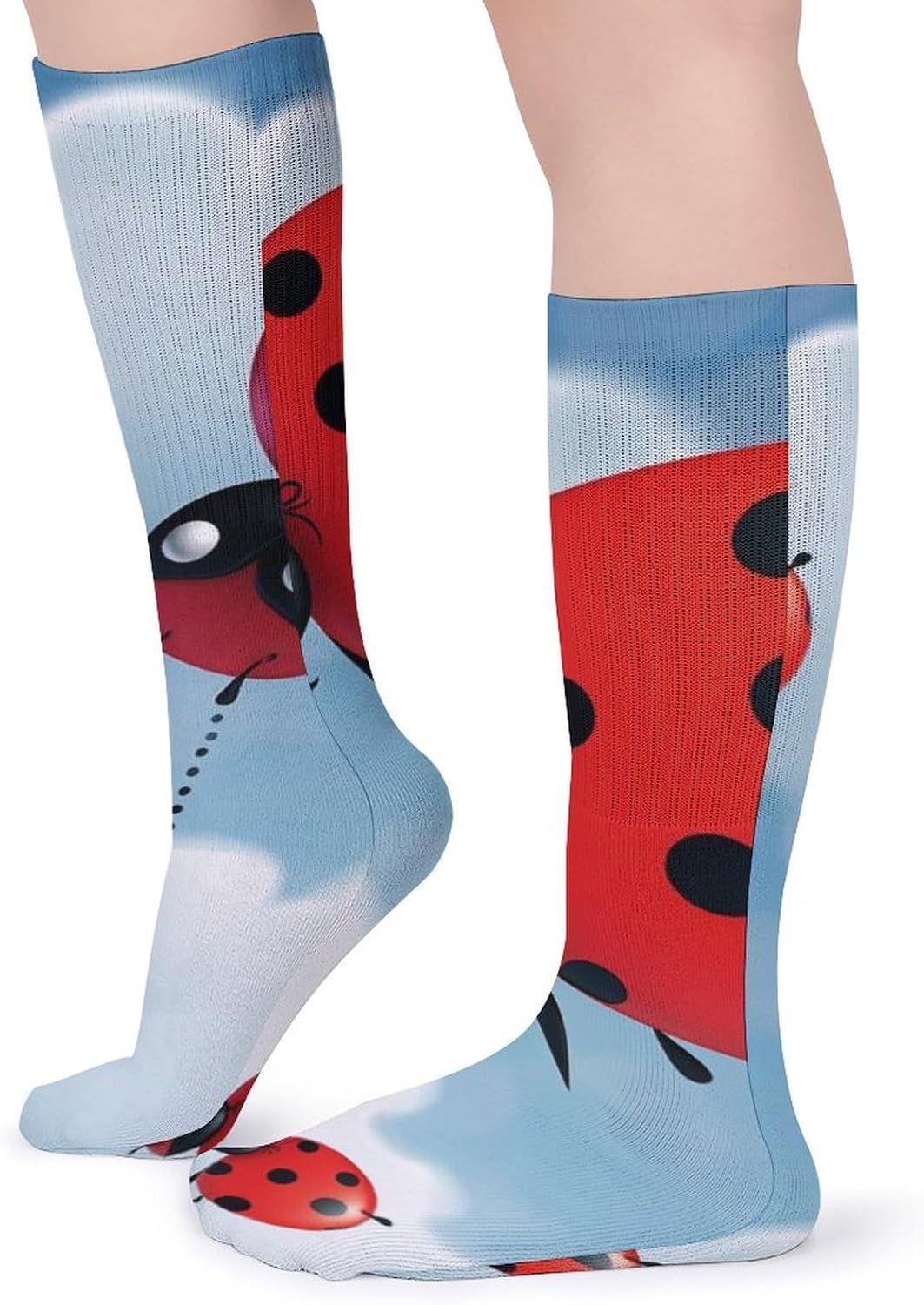 Breathable Crew Sock, Moisture Wicking, Athletic Calf Socks, Cozy | Ladybug And Cloud Compression Socks for Women Men, Lightweight High Work Socks for Business, Casual