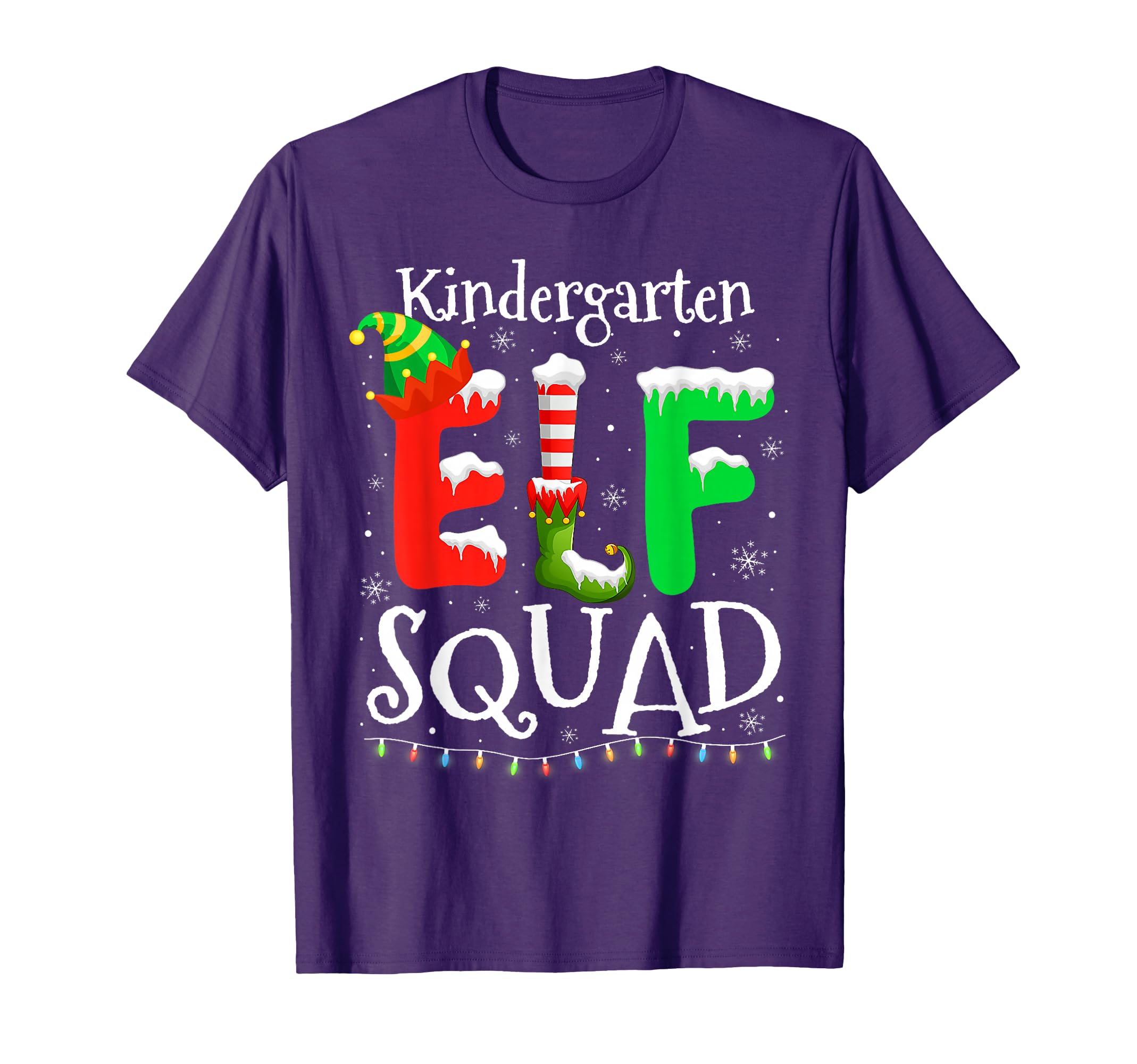 Kindergarten Elf Squad Light Funny Christmas Teacher Student T-Shirt for Men Women Kids