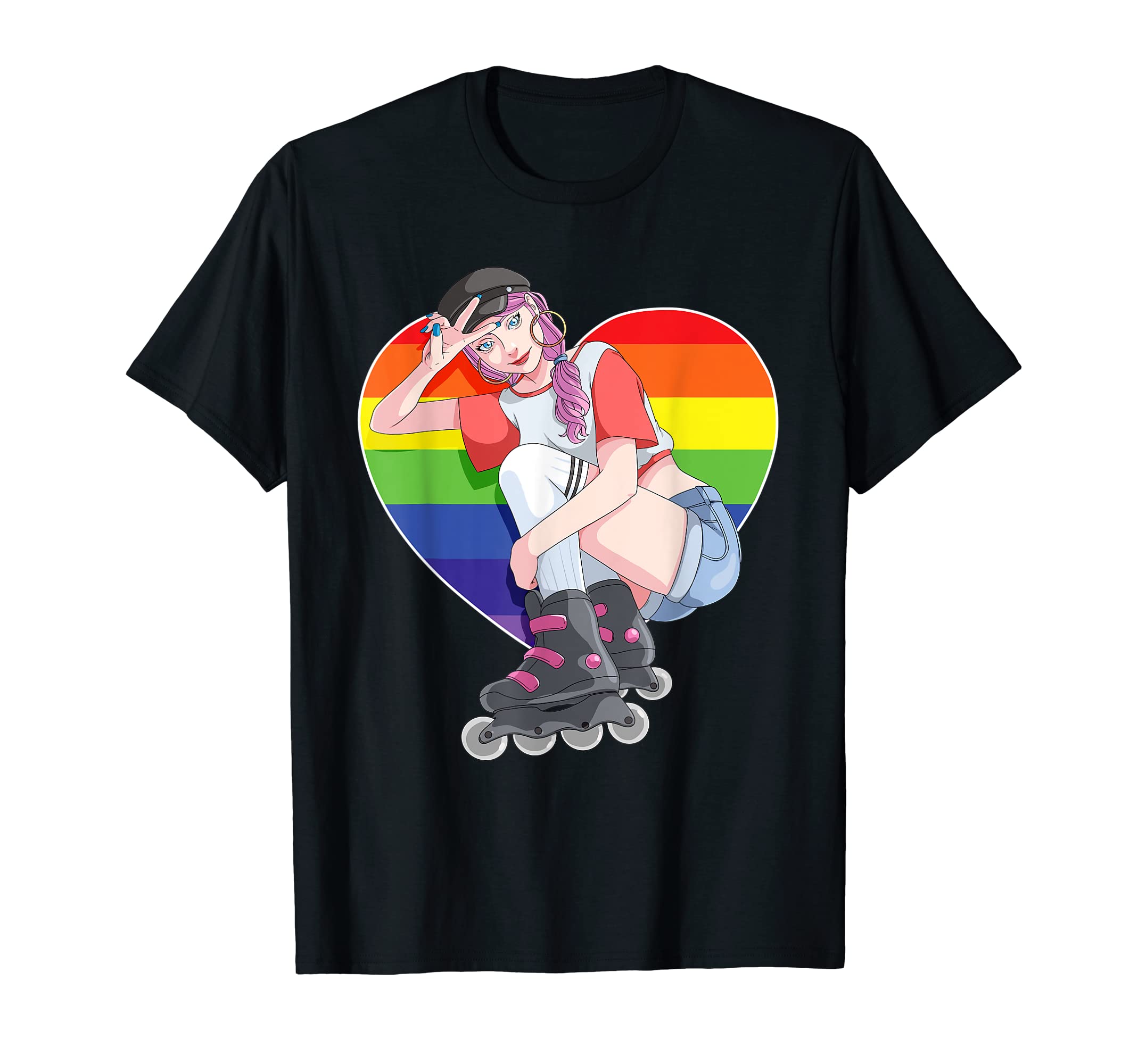 Rollerblades Rollerblading Skater Girl GiftCute Skater Girl Rollerblading Rollerblades Rainbow Heart T-Shirt