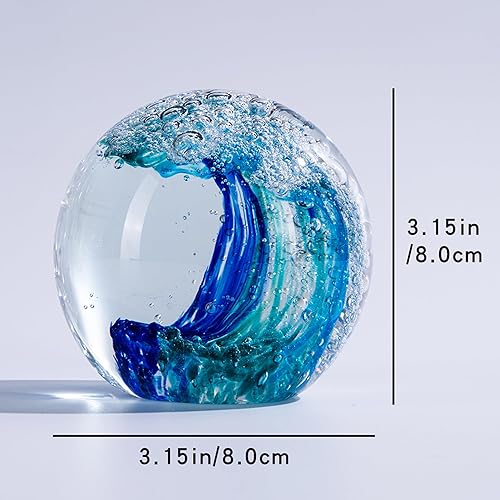 Miniatura 2 de Figuras de vidrio soplado de onda azul, coleccionables, arte de cristal de mar, olas del océano, pisapapeles, decoración para el hogar y la oficina,